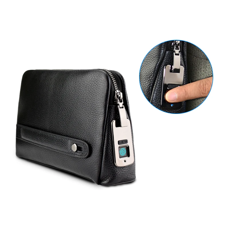 mart Fingerprint Handbag, Zipper Leather Wallet,Smart Fingerprint