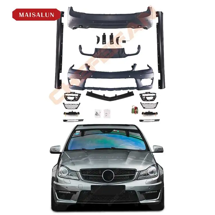 High Quality Car Body Kit for Benz C Class W204 Upgrade to C63 Style Bodykit Front Bumper with DRL Rear Bumper and Side Skirts