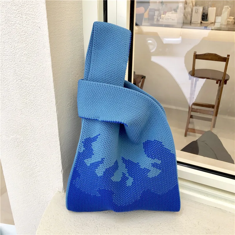New Arrival Simple Rainbow Colorful Crochet Wave Women Handbag Knitted Shoulder Casual Lady Mini Portable Wrist Knot  Bag