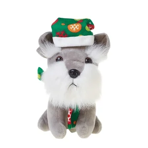 Wholesale Custom Cute Schnauzer Doll Dog Stuffed Plush Toy Realistic Christmas Hat PP Cotton Filling