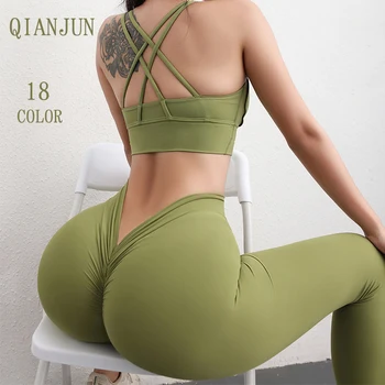 2023 New Workout Gym Scrunch Butt Seamless Tight Sports Nylon High Waist Yoga Pants Crossover V Back Leggings