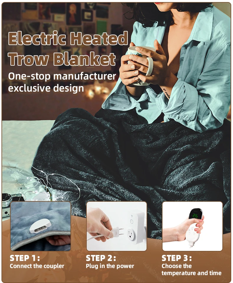 Washable Heated Blanket Uk Plug Smart Switch Solar Powered Electric