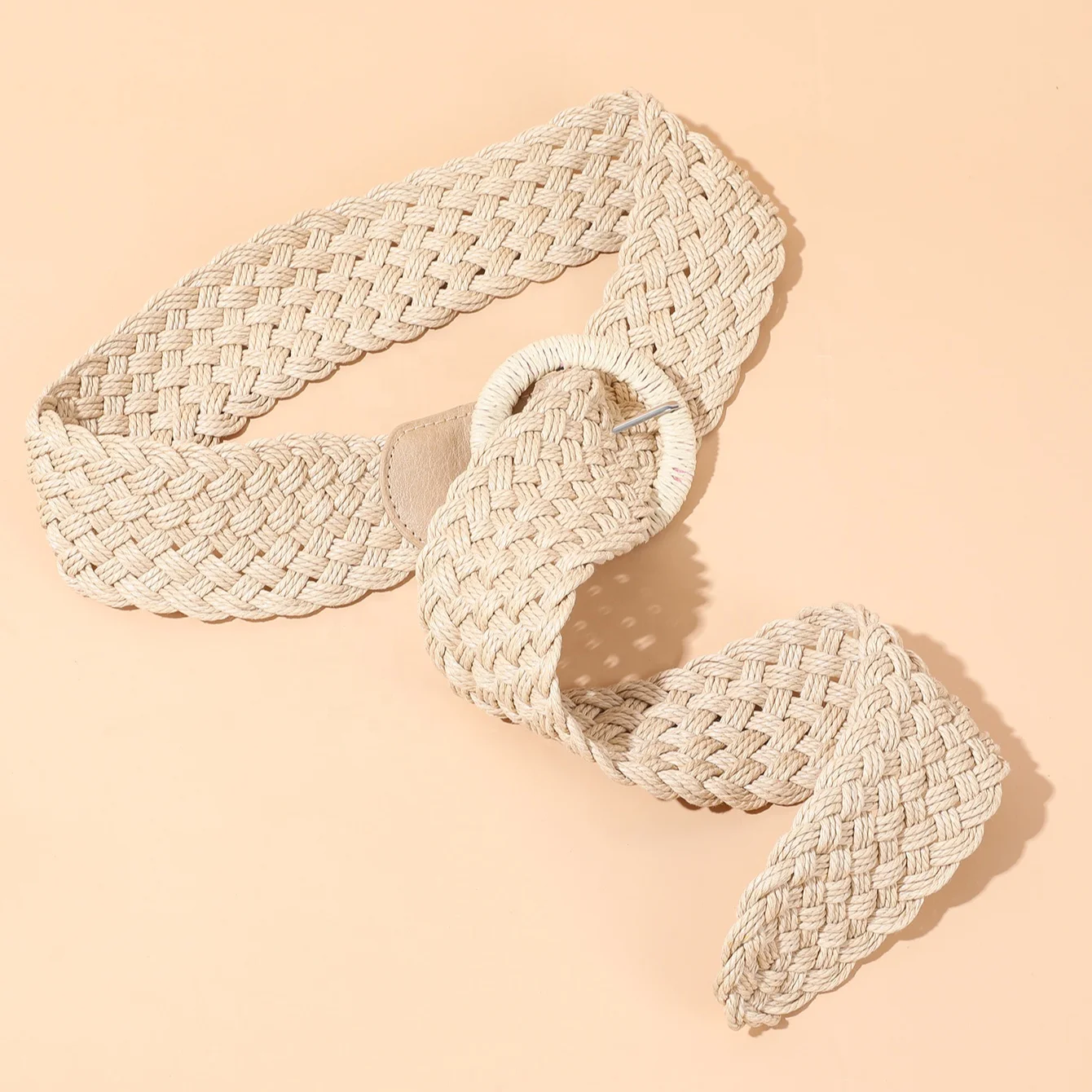 Wholesale New Bohemian Style Lady Braided Waist Belts Pin Round Buckle Straw Woven Belt Summer Jute Hemp Rope Belts