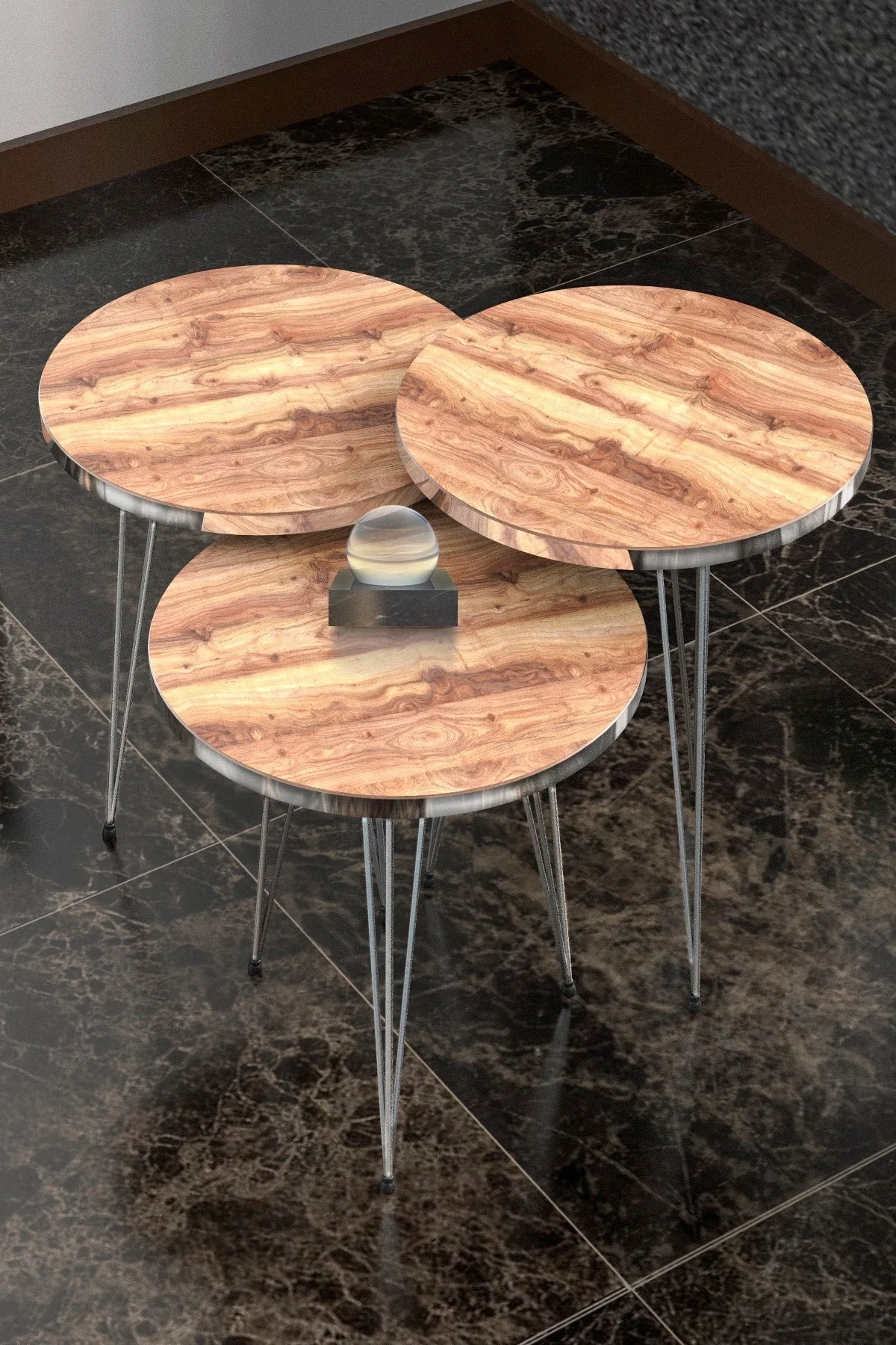 Furnaturedesign 3 Piece Coffee Table Set Metal Silver Leg Factory Price