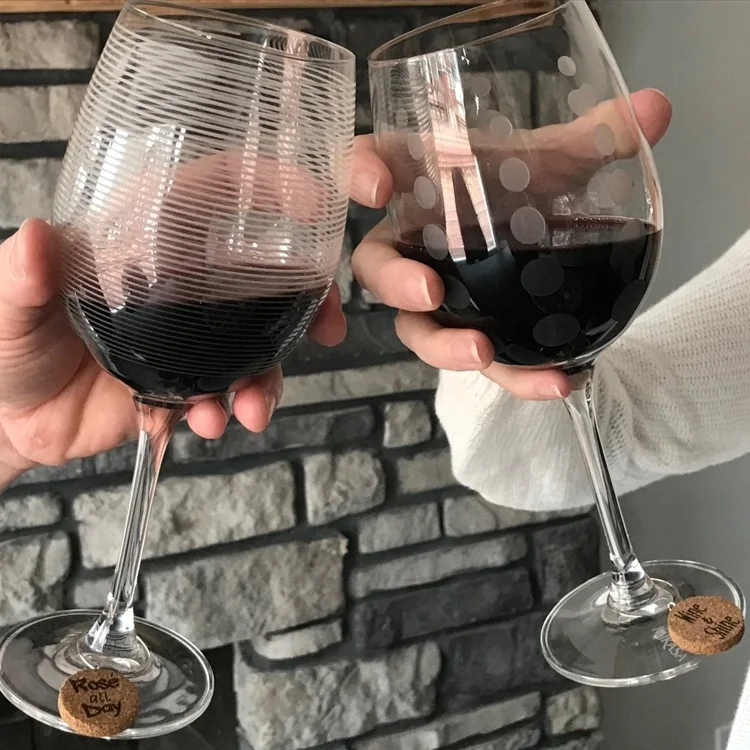 Holiday gift party decoration christmas cork wine glass charms set with bottle stopper