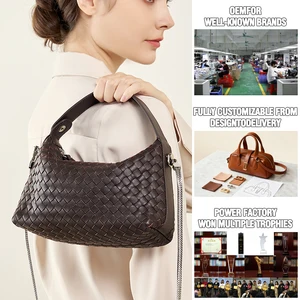 Manufacturer Wholesale Custom Women's Retro Genuine Leather Waterproof Bucket Shape Woven Shoulder Bag OEM/ODM High-quality