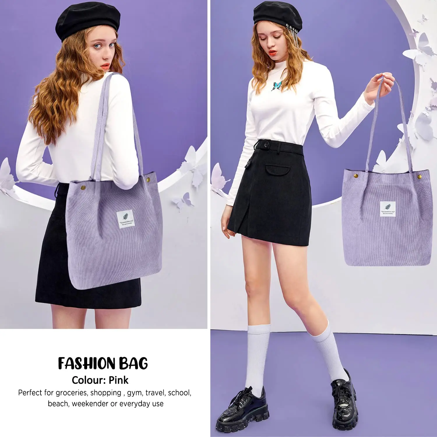 Custom Fashion Handbags Women Corduroy Shoulder Bag Canvas Shoulder Corduroy Tote Bag