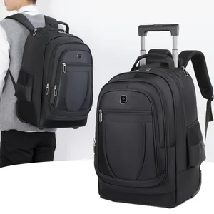 Traveling Luggage With Trolley and Backpack Features Nylon Laptop Backpacks Expandable Rod Trolley for Backpack