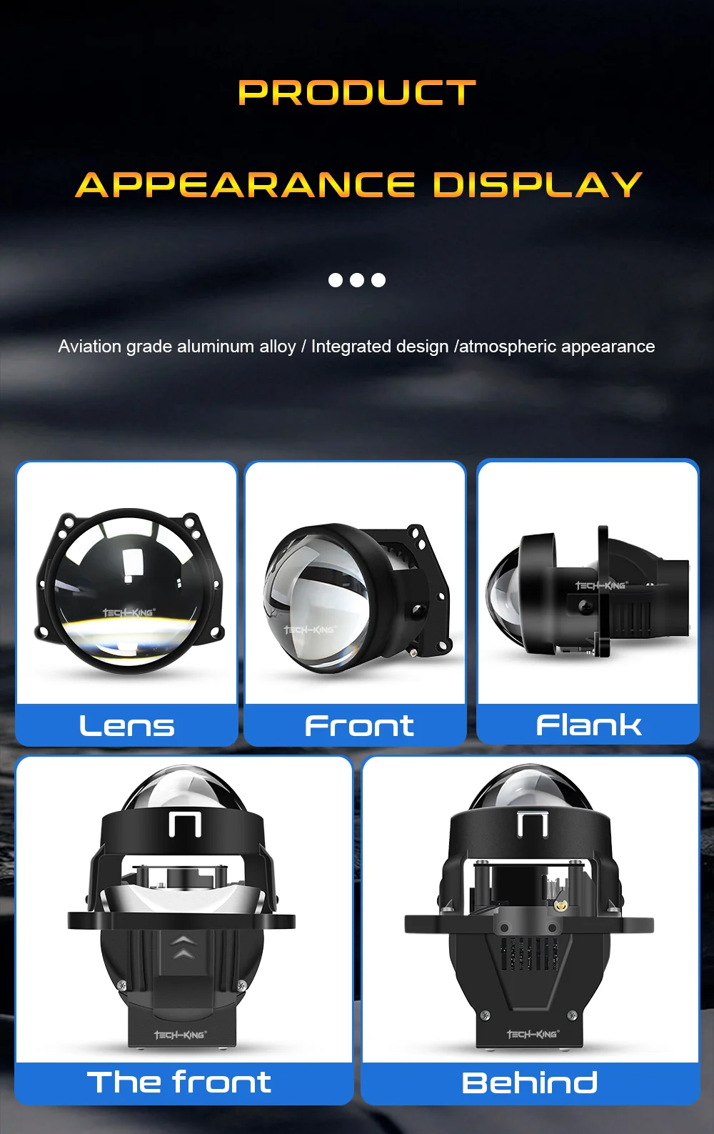 TECH-KING Factory Bi Led Lens Car LED Headlights Projection Lamp 2.5 Inch Lens 6+1 Chip High-power 130W Led Headlights H4 Lens