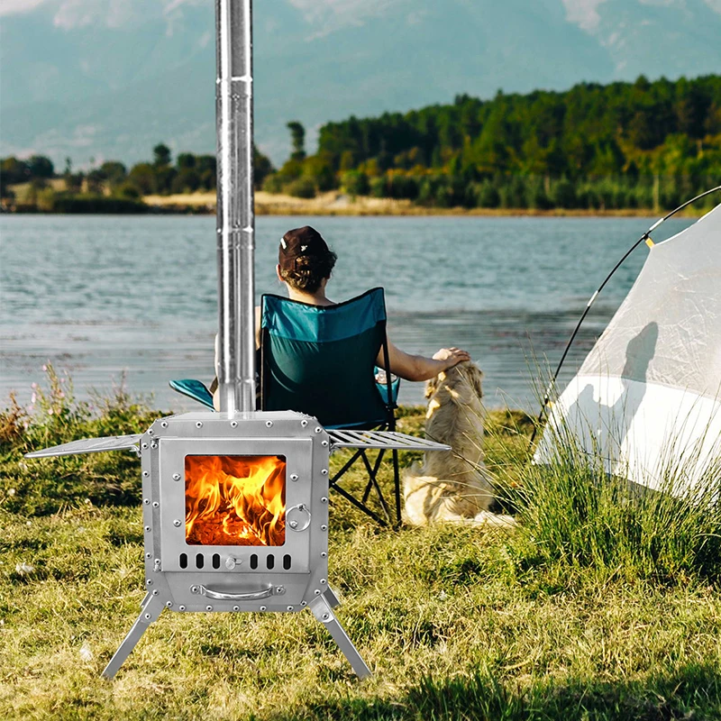 Camping Wood Burning Stove Lightweight Folding Bbq With Chimney Camping