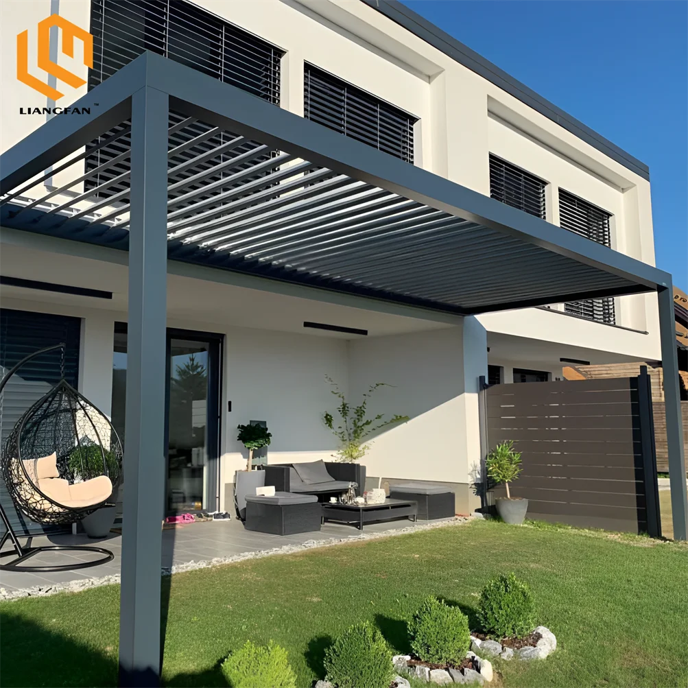 Solar Panel Energy-saving Retractable Roof Bioclimatic Pergola Windproof Solar Gazebo