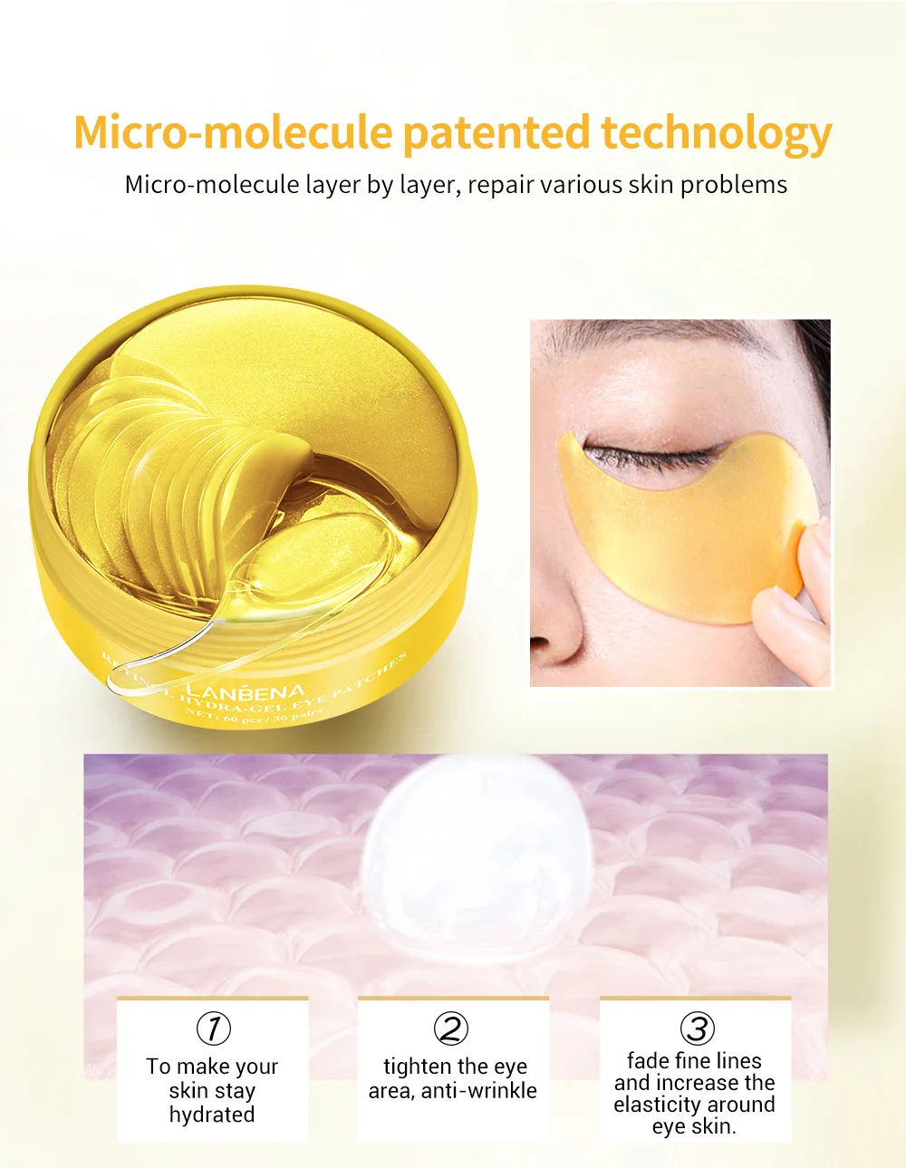 Lanbena Private Label Hydration Moisturizing Hydrogel Skin Care Collagen Gel Under Eye Patch 7806