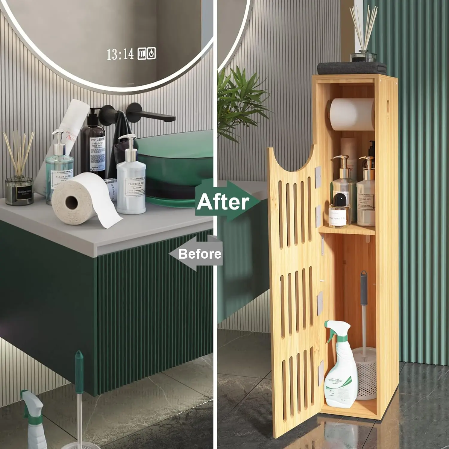 product bamboo slim bathroom storage cabinet narrow toilet paper holder freestanding tall organizer for toiletries  bathroom essentials-8