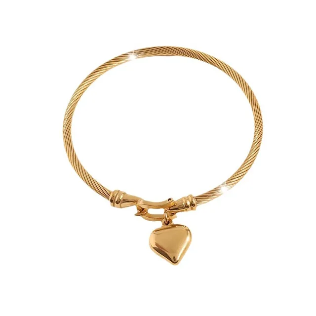 Fashion Silver Gold Plating Stainless Steel Horseshoe Buckle Bracelet Heart Charm Bangle Jewelry bijoux en acier inoxydable