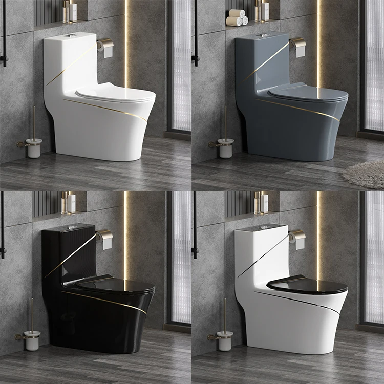 High quality luxury bathroom wc toilet color one piece toilet bowl ceramic sanitary ware black gold toilet