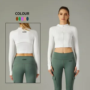Hot Selling Factory Sexy Yoga Wear Activewear Fitness Full Zip Long Sleeve Jacket Custom Logo