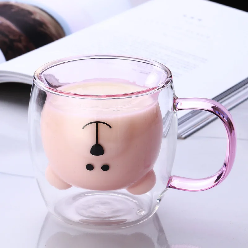 Tazza In Vetro Doppio Strato Con Orsetto 261ml | Bicchiere Isolante Per Caffè, Tè E Latte | Regalo Simpatico Per Compleanno E Ufficio - 3