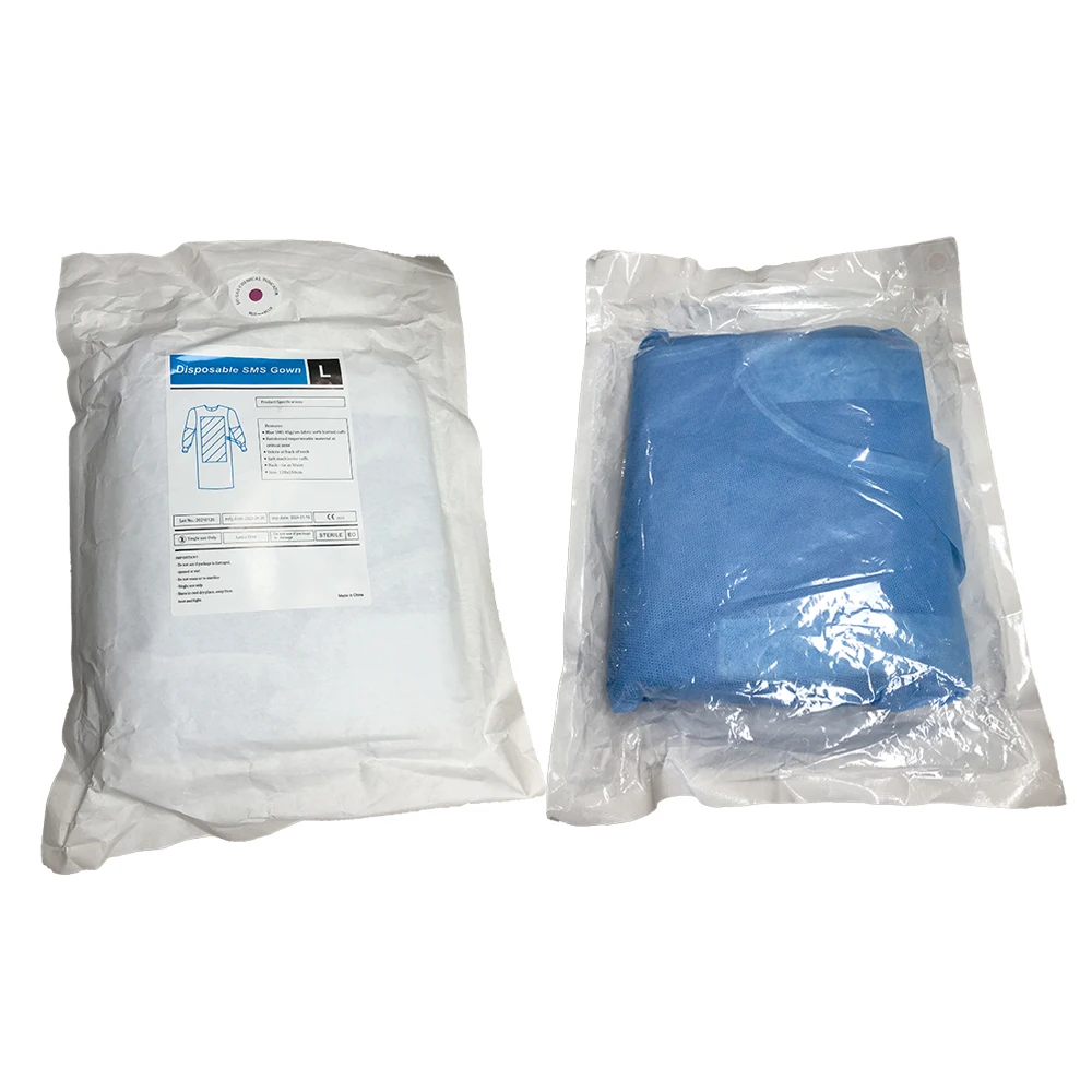 Hot Level 2 Level 3 SMMS Surgery Dental Surgical Disposable Sterile Surgical Gowns with Knit Cuff and Drapes