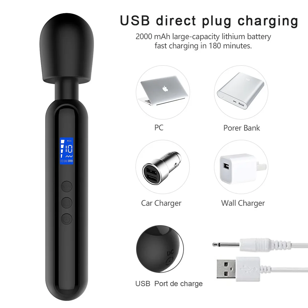 8 Speed 20 Frequency Powerful Usb Mini Silicone Vibrating Body Massager Dildo Sex Toy AV Stick Wand Vibrator for Women