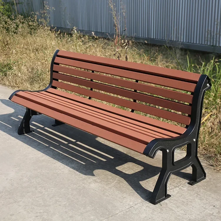 Outdoor Furniture Wooden Bench Seat Public Park Long Wood Plastic Composite  Slat Bench Seating Out Door Garden Patio Bench Chair