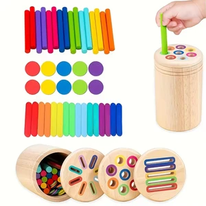 Baby Montessori Toys 3 in 1 Color Classification Cup Toddler Toys Activities Fine Motor Skills Sensory Wooden Toy for Children