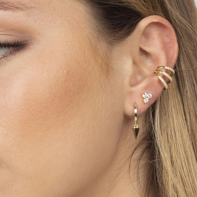 Clip on Earrings Triple Line Gold Silver Plated CZ Crystal Ear Cuff Pendientes De Clip Women Earrings Ear Wrap Ear Cuff Brincos