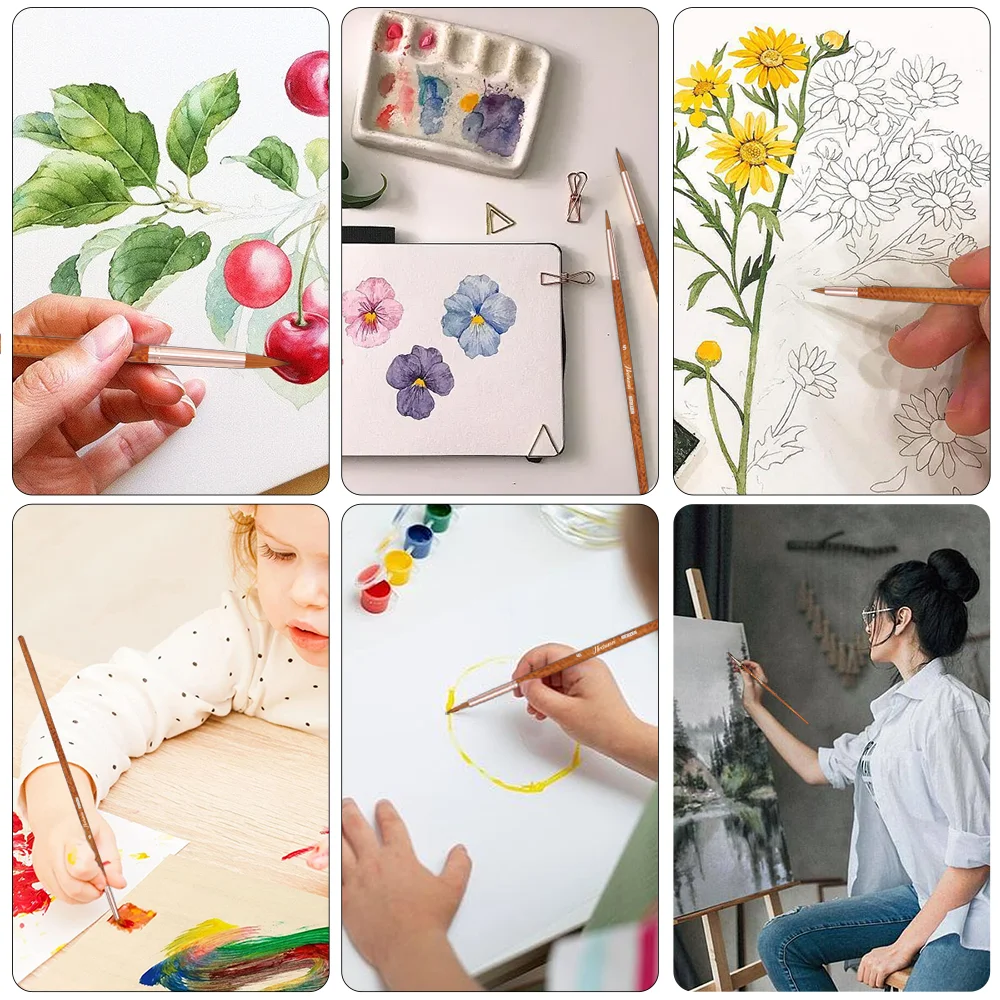 Professional 15 Pieces Nylon Wool Hair Wooden Handle Artist Drawing Paint Brushes Set for Acrylic Watercolor Gouache Oil