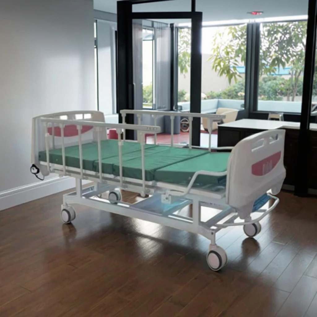 Hotel Hospital Patient Care Durable Eco-Friendly Adjustable Modern Medical Bed Hand Crank PP Headboard Iron Rails Apartment 4
