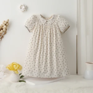 Custom Summer Cotton Peter Pan Collar Dress Girls ODM Casual Floral Short Sleeve Kids Dress Baby Girl Frock Clothes for Kids