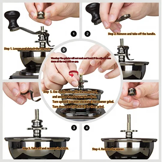 Manual Coffee Grinder Wooden Base with Drawer Coffee Bean Mill Vintage Antique Style Hand Crank