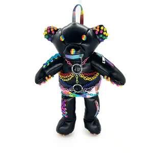 Punk Designer Cartoon Backpack Cute Goth Gothic Skeleton Teddy Bear Purse Backpack for Adults Women Lady