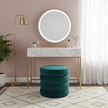 Nordic Modern Velvet Fabric Small Round Ottoman Foot Stool for Bedroom and Living Room Low Storage Ottoman