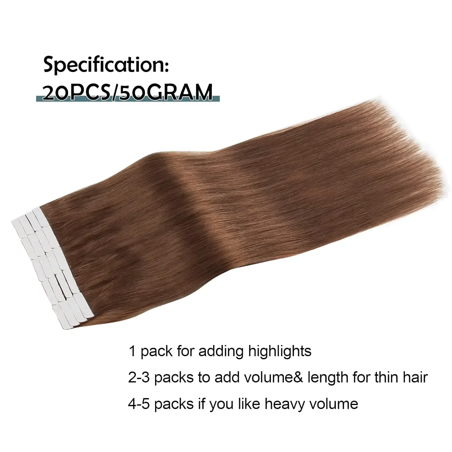 Extension per capelli con nastro dritto, 100% capelli umani, adesivo, sostituibile, senza cuciture, nastro per trama della pelle, 20 pezzi/50 g, per donne, 22, 24, 26 pollici_voghion.com