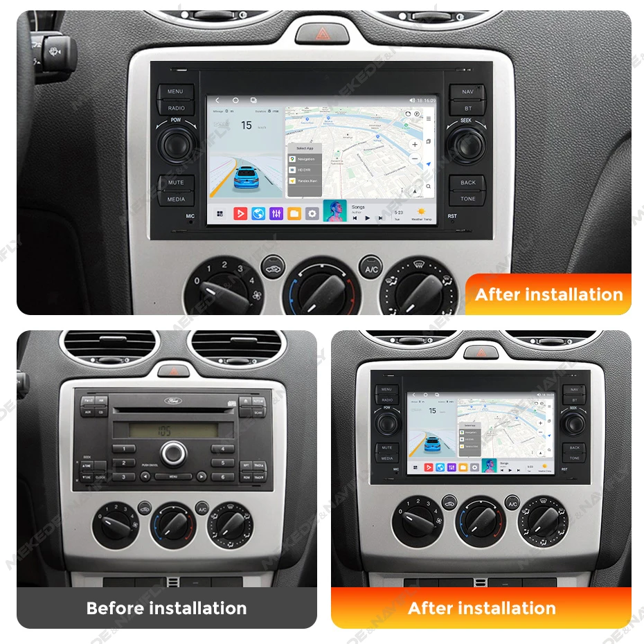 MEKEDE EU Lagerbestand 7-Zoll-Android-Autoradio mit DVD-Player und Touchscreen in Schwarz und Silber für Ford Focus (Baujahre 2004–2007)_voghion.com