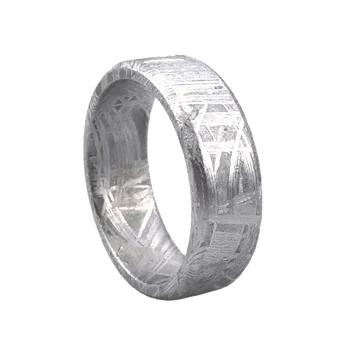Wholesale Unique Crafts 8mm Beveled Textured Real Natural Muonionalusta Iron Meteorite Ring For Men