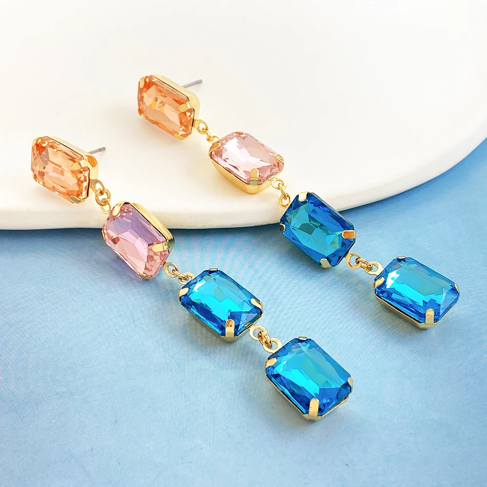 product new geometric long tassel glass crystal square earrings elegant rhinestone earrings for weddings perfect for womens ears-2