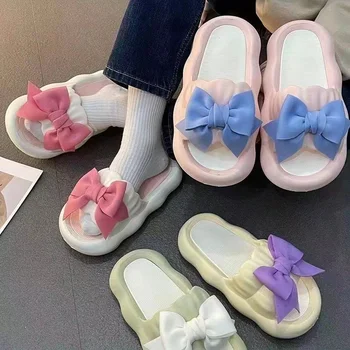 2023 Slippers female summer outside wear on the thick bottom lovely bow fairy slippers indoor bath non-slip students
