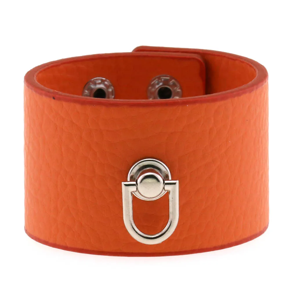 Stainless Steel Snap Button Wide Bracelet Cuffband Punk Gothic Trend Pu Leather Dring Bracelet