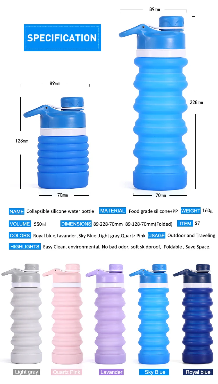 Wholesale Kid Foldable Silicone BPA Free Drinking Bottle