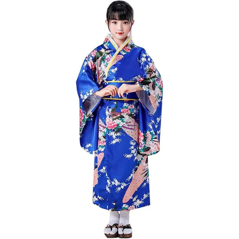 light blue dress costume Blue Floral Ribbon Long Kimono Robe