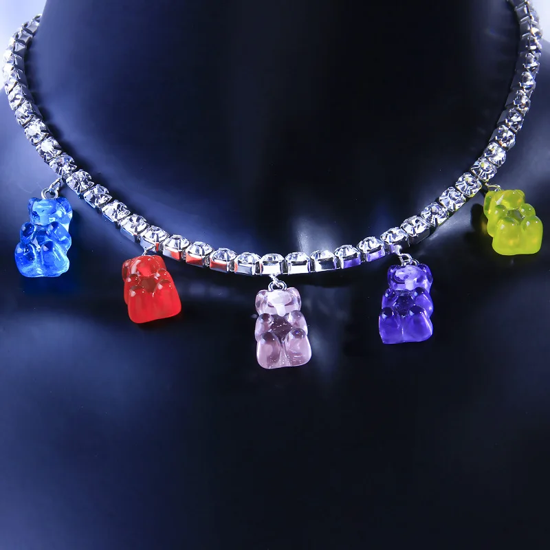 Colorful Bear Animal Necklace With Ice 
