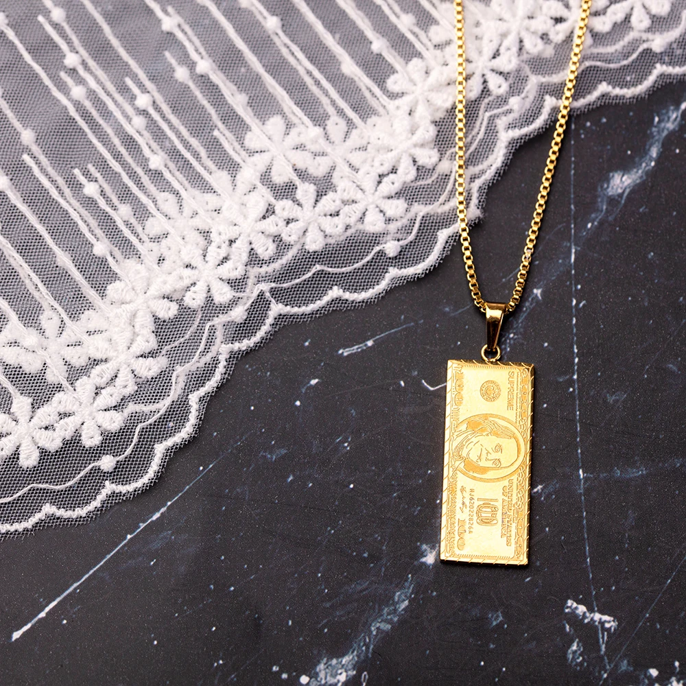 Gold Plated Stainless Steel Money Necklace for Men Women OEM