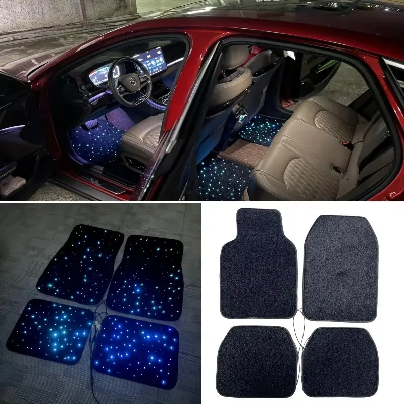Optic Fiber Twinkle Stars Car Foots Mats Starlight LED Carpet Fiber Optic Carpet 4PCS for Car LED Mats Decoration