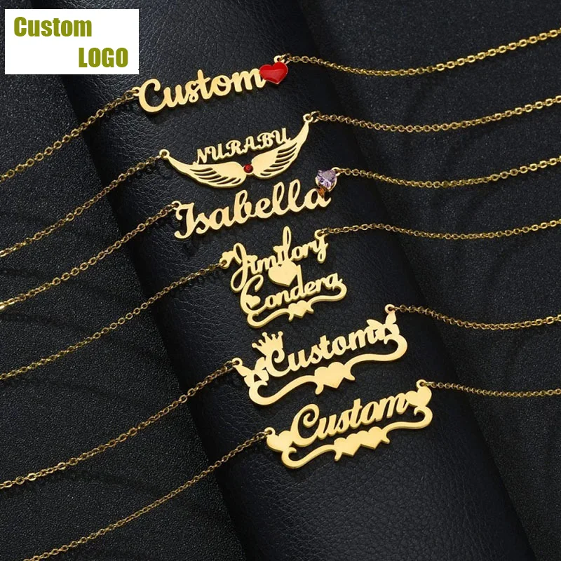 Luxury Stainless Steel New Pendant Necklaces 18k Gold Plated Custom Cursive  Name Heart Shape Engraved Double Customized