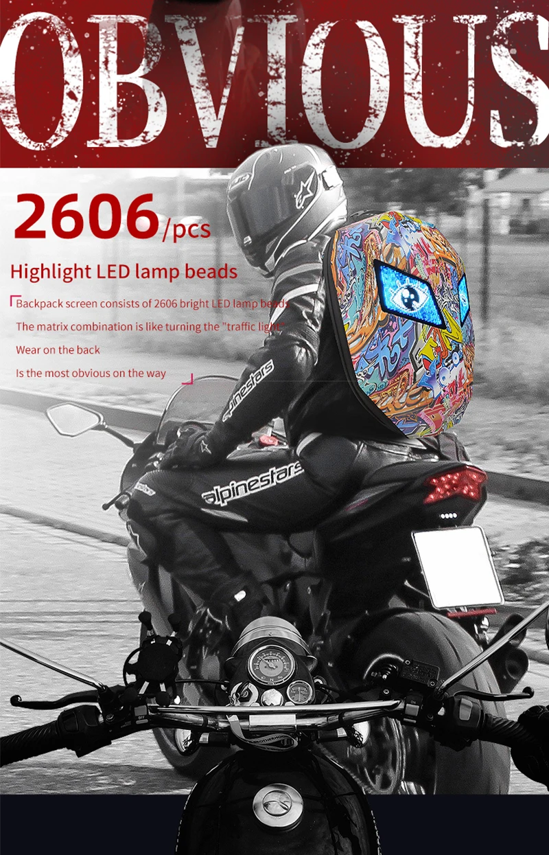  Crelander Mochila LED de caballero, bolsa para laptop, mochila  de equitación de motocicleta, bolsa de viaje LED para motocicleta, bolsa de  equipaje impermeable, mochila de bricolaje para viajes, campamento,  ciclismo, bolsa