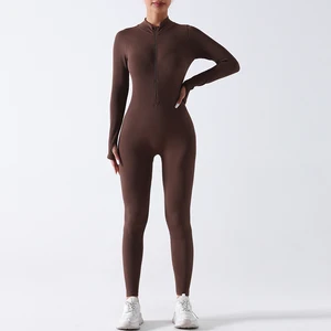 Zipper Sleeveless Solid Color Yoga Jumpsuit Women Wear Bodybuilding Bodysuit