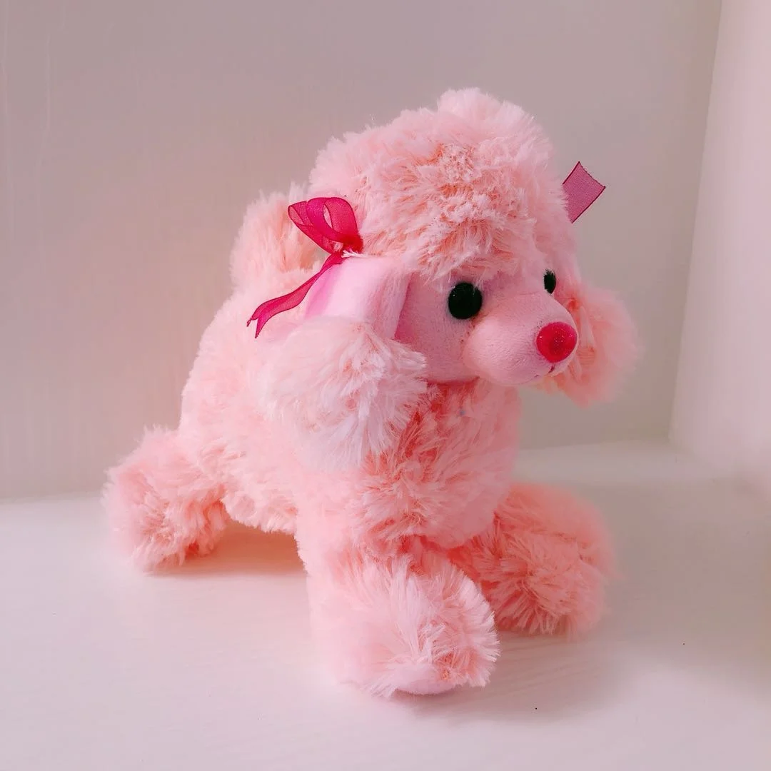 Soft Cute pink Poodle Dog Plush Toy with a Bow for Children's Birthday Gift