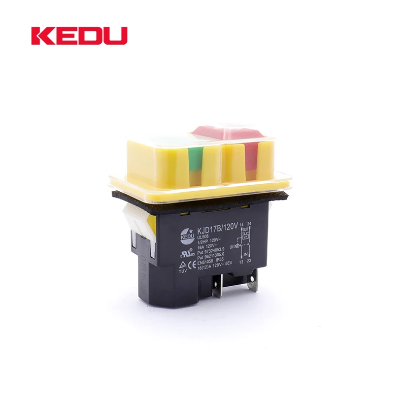 Buy KJD17B/120V 5Pin Waterproof Electromagnetic Pushbutton Switches Kedu Industrial Push Button Switch With Emergency Stop Cover