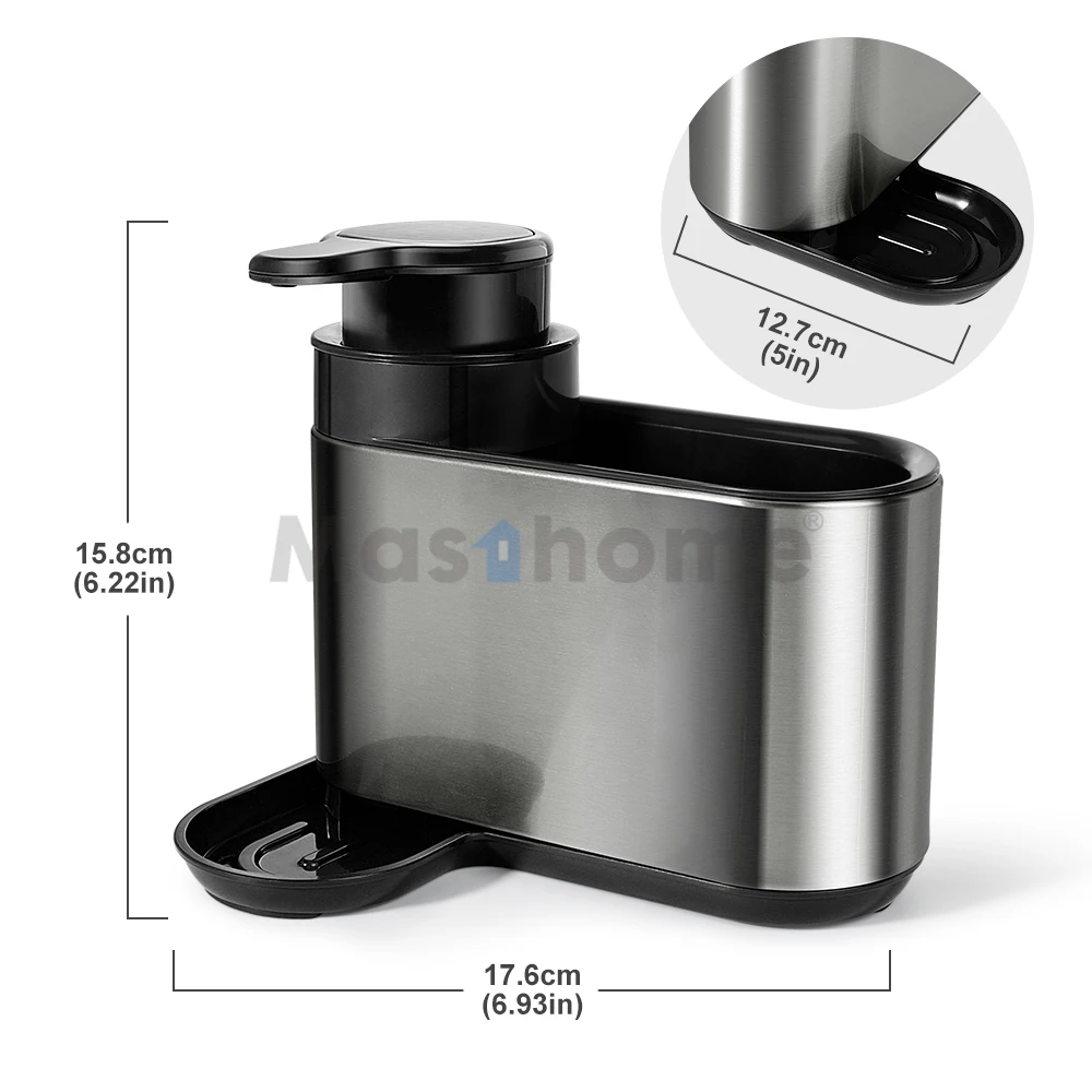 Masthome Stainless Steel Tidy Sink Organizer Kitchen Soap Pump and Sink Caddy