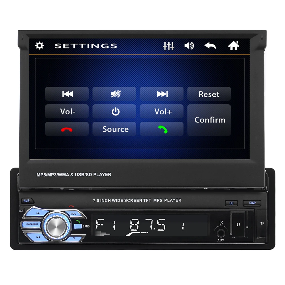 Car Radio Mp5 Player Universal Retractable Screen 1Din 7 Inch Car Radio Mirror Link Android Phone